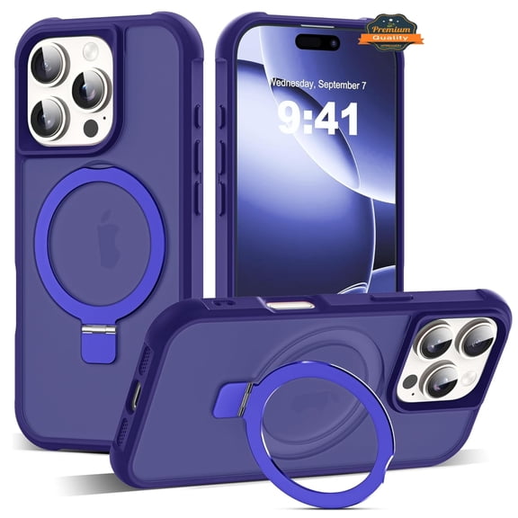 For Apple iPhone 13 Phone Case Translucent Matte Finish, MagSafe Compatible, Built-in Ring Stand, Shockproof Protective Back Cover Blue