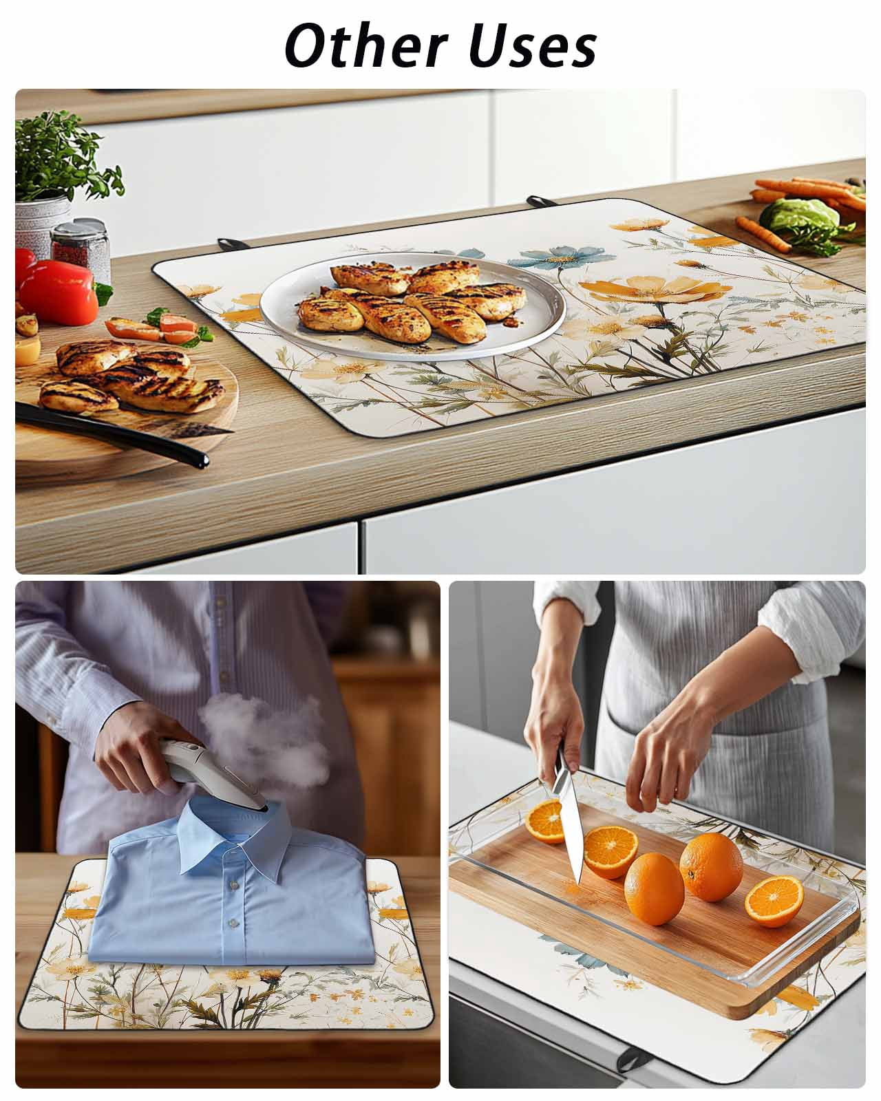 Stove Top Covers for Electric Stove, Yellow Blue Spring Floral Glass Stovetop Cover Protector, Watercolor Summer Botanical Induction Cooktop Protector Oven Mat for Kitchen Countertop 24"x21"