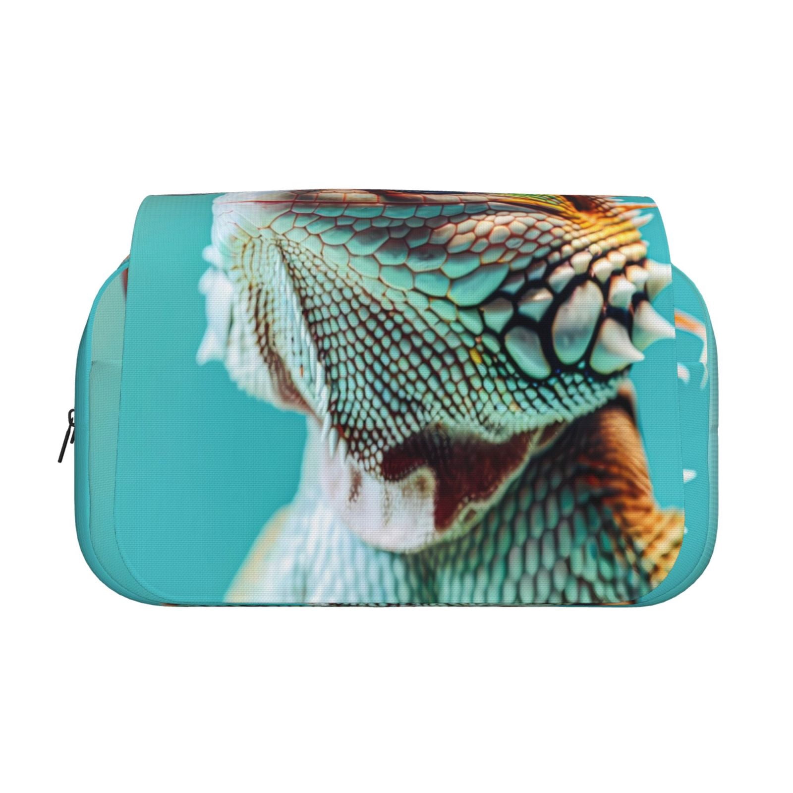 Rateoe Stylish Sunglasses Iguana Pattern Double Clamshell Pen Case, Storage Organizer with Two Zipper Compartments– Holds Up to 50 Pencils & Pens