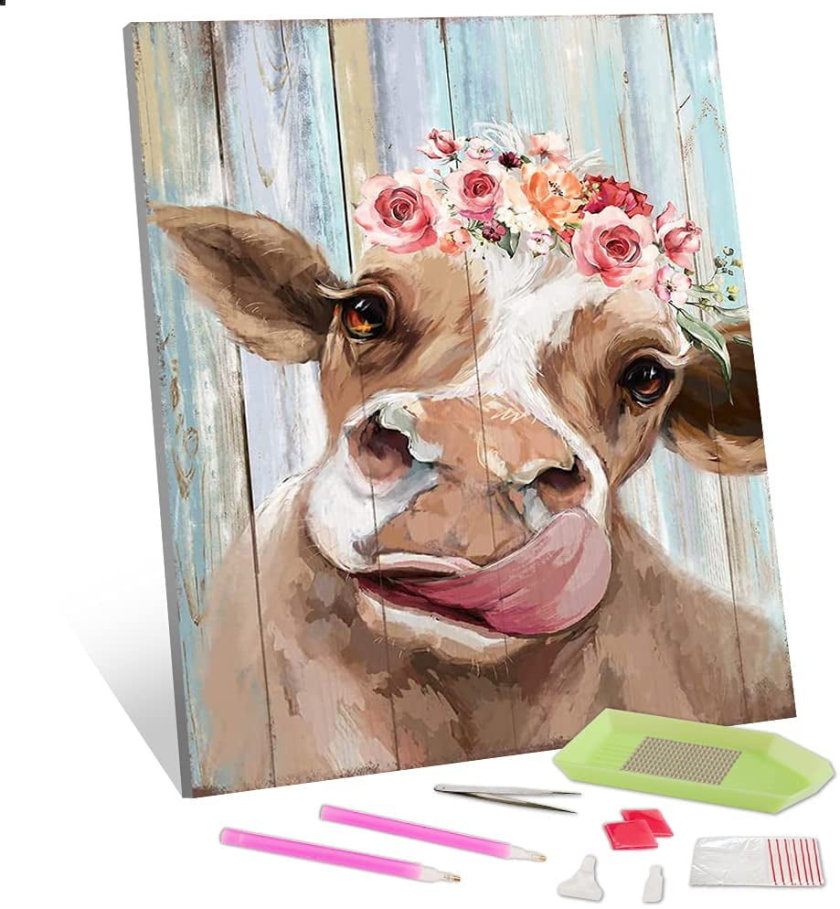 Canvas Size:40×30cm 5D DIY Cow Diamond Painting Animals Full Drill Round Rhinestones Diamond Art Kits for Adults and Kids 