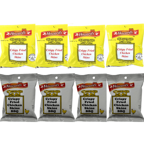 Howard's Original & BBQ | Crispy Fried Chicken Skins Chips | Chicharrones de Pollo, 1.5oz | Pack of 8