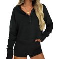 thumbnail image 5 of Spring Fall Long Sleeve Women Solid Ribbed Henley Casual Crop Sweatshirt, 5 of 6