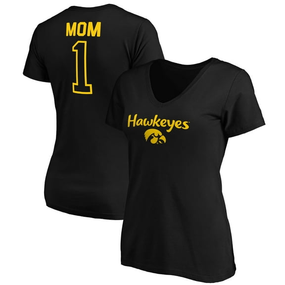 Women's Black Iowa Hawkeyes #1 Mom V-Neck T-Shirt