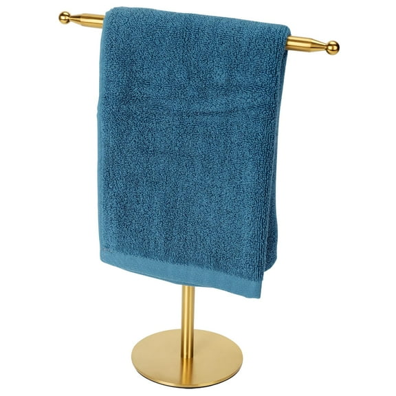 Stainless Steel Hand Towel Holder Stand, Free Standing Towel Rack for Bathroom Vanity Countertop Kitchen, T Shape Design, Brushed Gold Finish, Gold