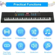 61 Keys Keyboard Piano, Electric Piano with Microphone Built-In Speaker 6 Demo Songs Gift Musical Instrument for Beginners, Teens (Black)