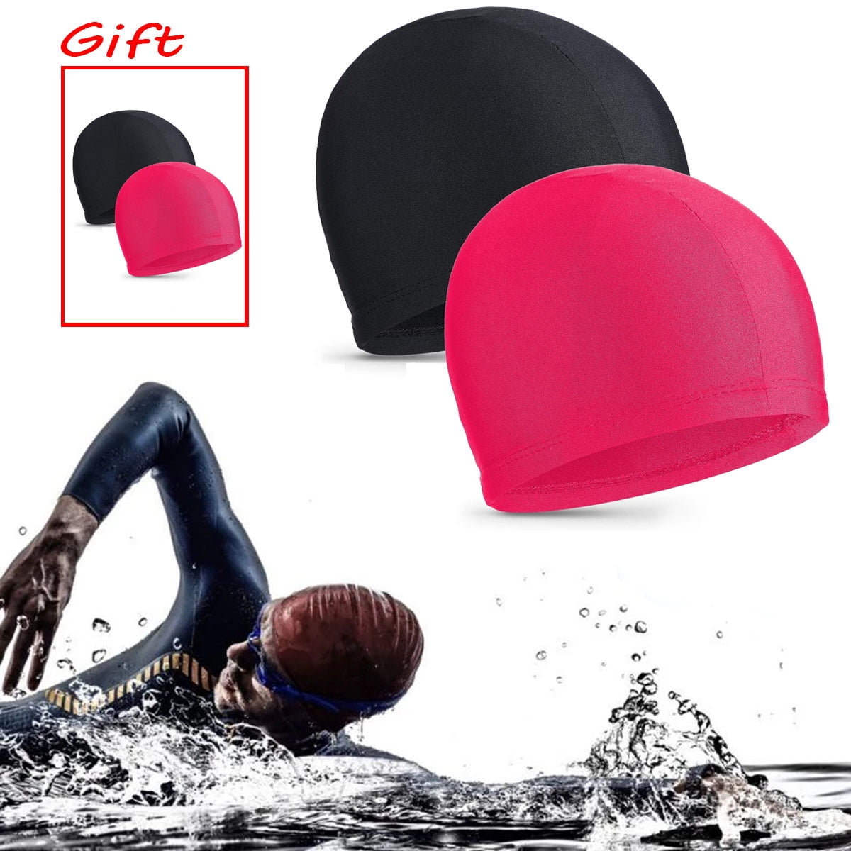 2Pieces Swim Caps Fabric Swimming Hat Kids Long Hair Swimming Cap