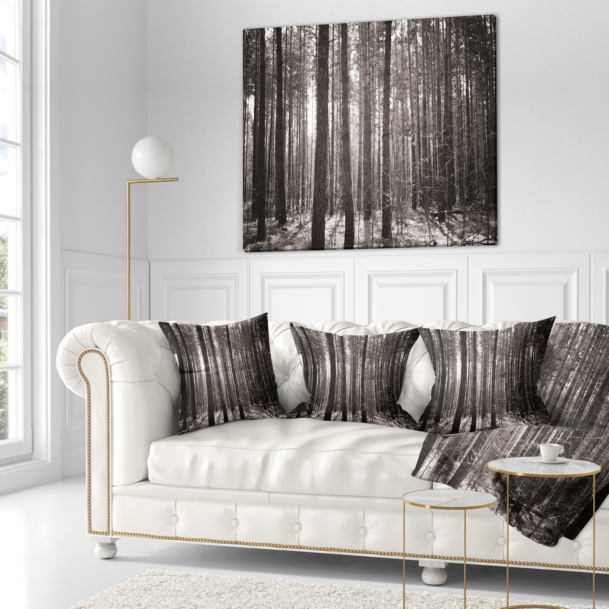 Designart Beautiful Misty Forest in the Autumn - Forest Throw Pillow - 16x16