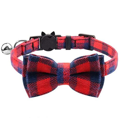 PWFE reakaway Cat Collar with Bow Tie and Bell Cute Plaid Patterns