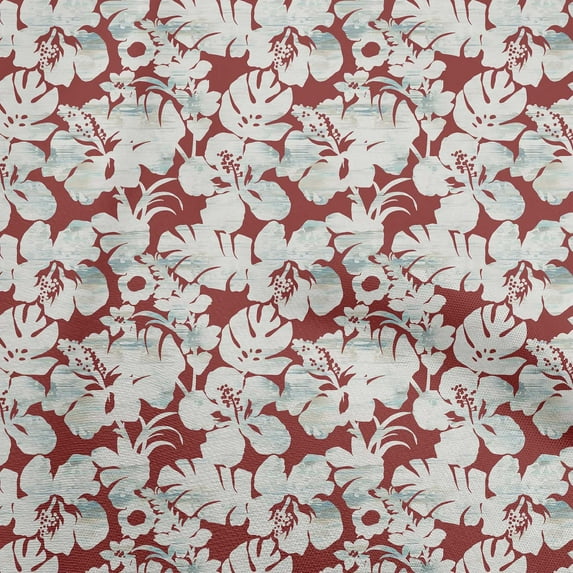 oneOone Cotton Silk Red Fabric Floral & Leaves Sewing Fabric By The Yard Printed Diy Clothing Sewing Supplies 42 Inch Wide