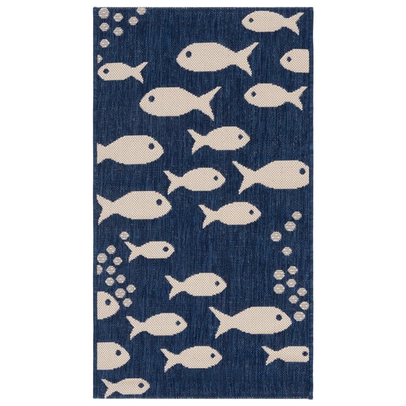 SAFAVIEH Courtyard Trena Fishes Indoor/Outdoor Area Rug, Navy/Beige, 2' x 3'7"