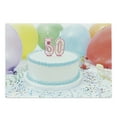 thumbnail image 1 of 50th Birthday Cutting Board, White Tasty Cake on the Table with Colorful Balloons Party, Decorative Tempered Glass Cutting and Serving Board, Large Size, Multicolor, by Ambesonne, 1 of 1