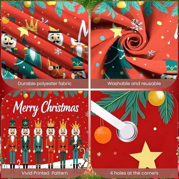 Nutcracker Theme Christmas Banner Christmas Tree Design Merry Christmas Banner Snowflake Pattern Red Background Nutcracker Banner for Christmas Party Home Decoration Holiday Celebration