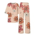 thumbnail image 5 of Jxximdong Pajamas for Women Set Summer Cotton Linen T Shirts Straight Leg Pant Plus Size 2 Piece Set Pink Loungewear M, 5 of 5