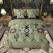 Homewish Bohemian Hippie Aztec Twin Bedding Sets 7-Piece for Adult, Rustic Farmhouse Cactus Bedding Comforter Set, Green Southwestern Style Reversible Sheet Sets, Lightweight Room Decor