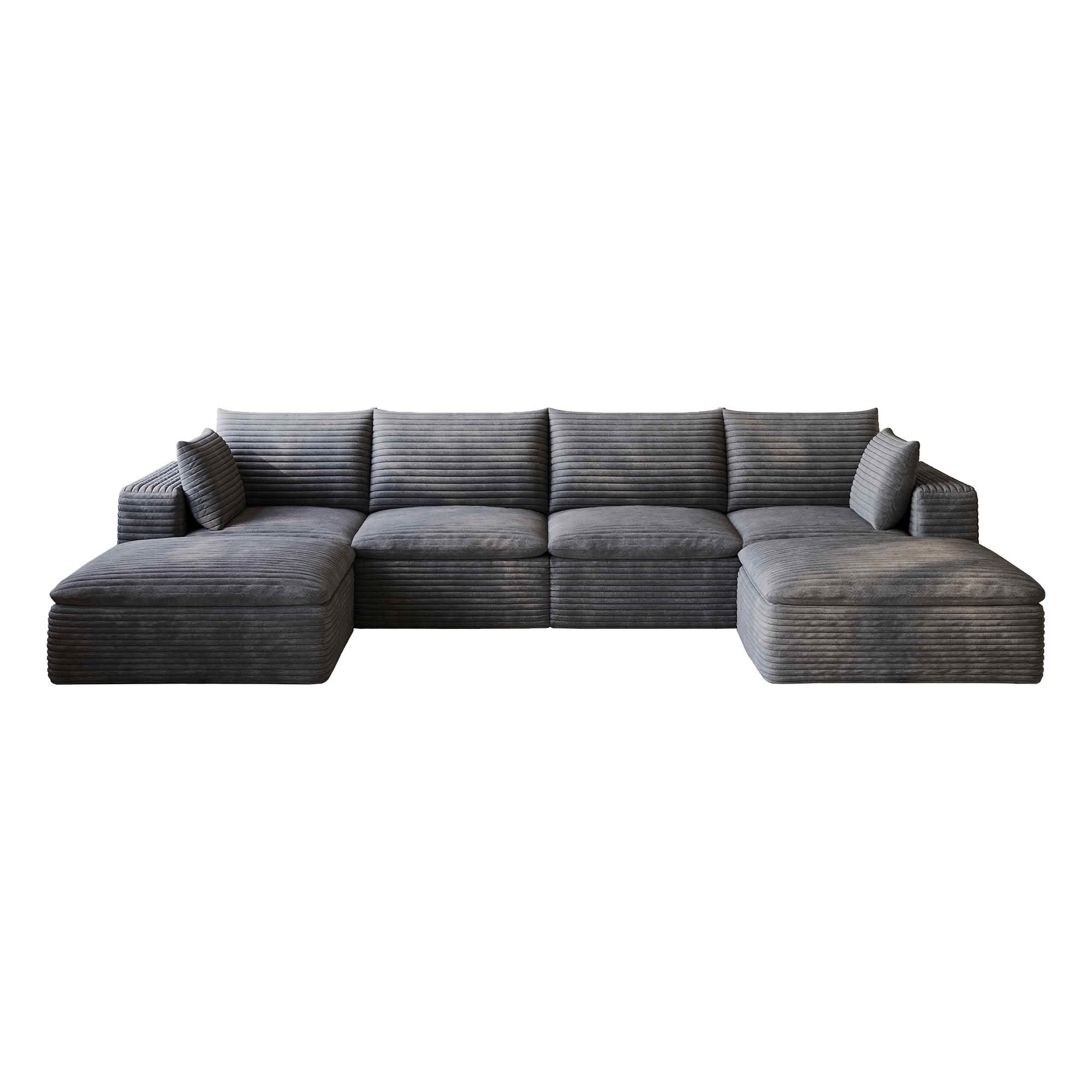 MAYEERTY 134 Inch Cloud Modular Sofa, Corduroy Deep‑Seat Couch with Double‑Layer Removable Cushions, No‑Assembly DIY Combination Sponge Sofa for Living Room Bedroom Conference Room Apartment