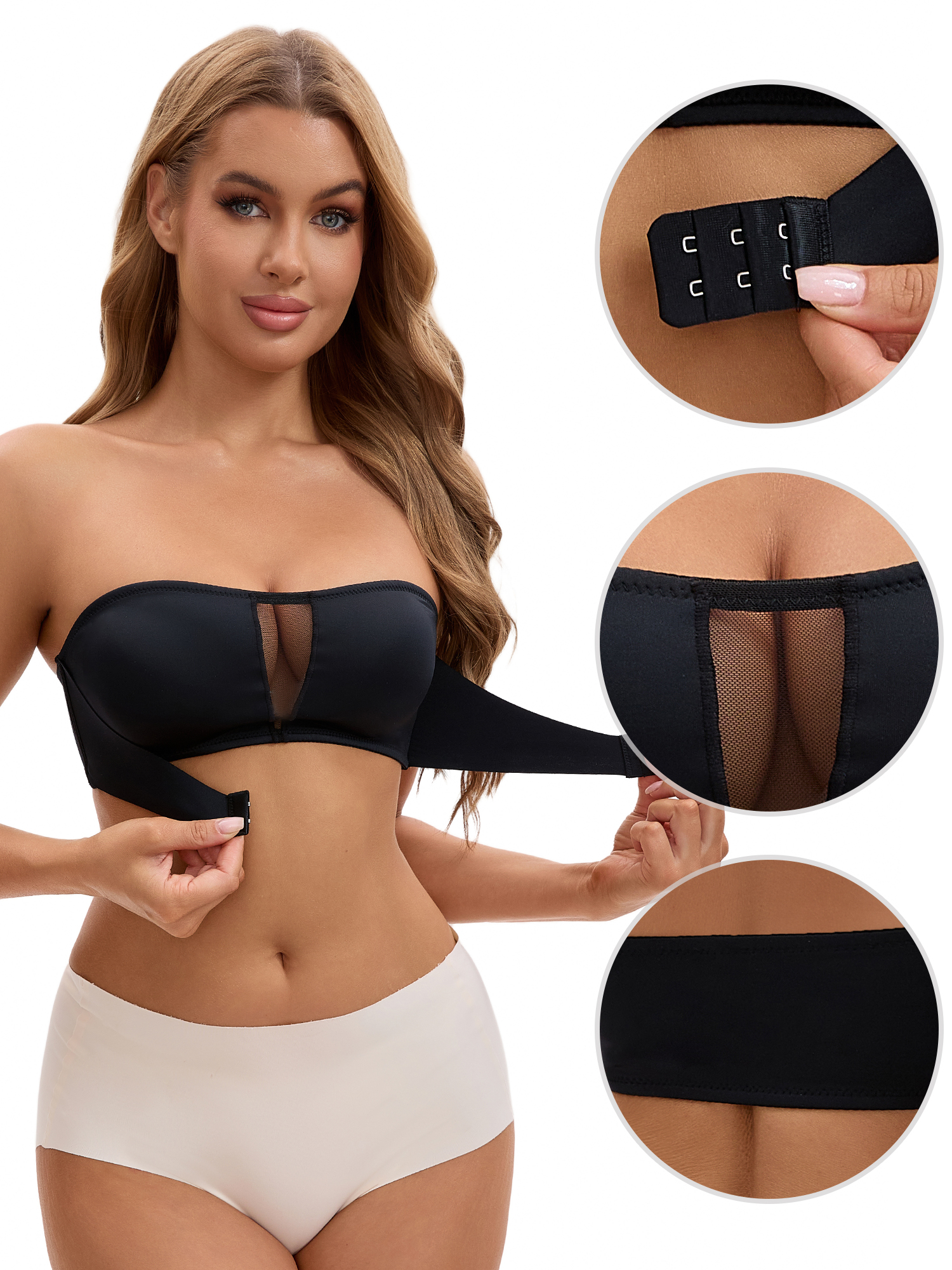 Unique Bargains Women's Front Closure Wirefree Strapless Tube Bras M Black