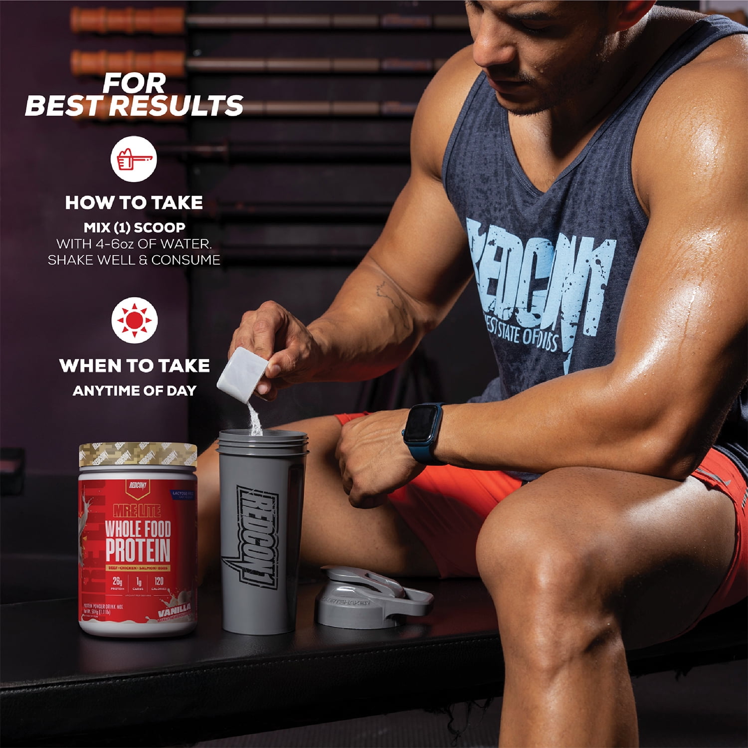 REDCON1 MRE LITE Whole Food Protein Powder, Vanilla, Whey & Lactose Free Meal Replacement, Easy to Digest, 16 Servings
