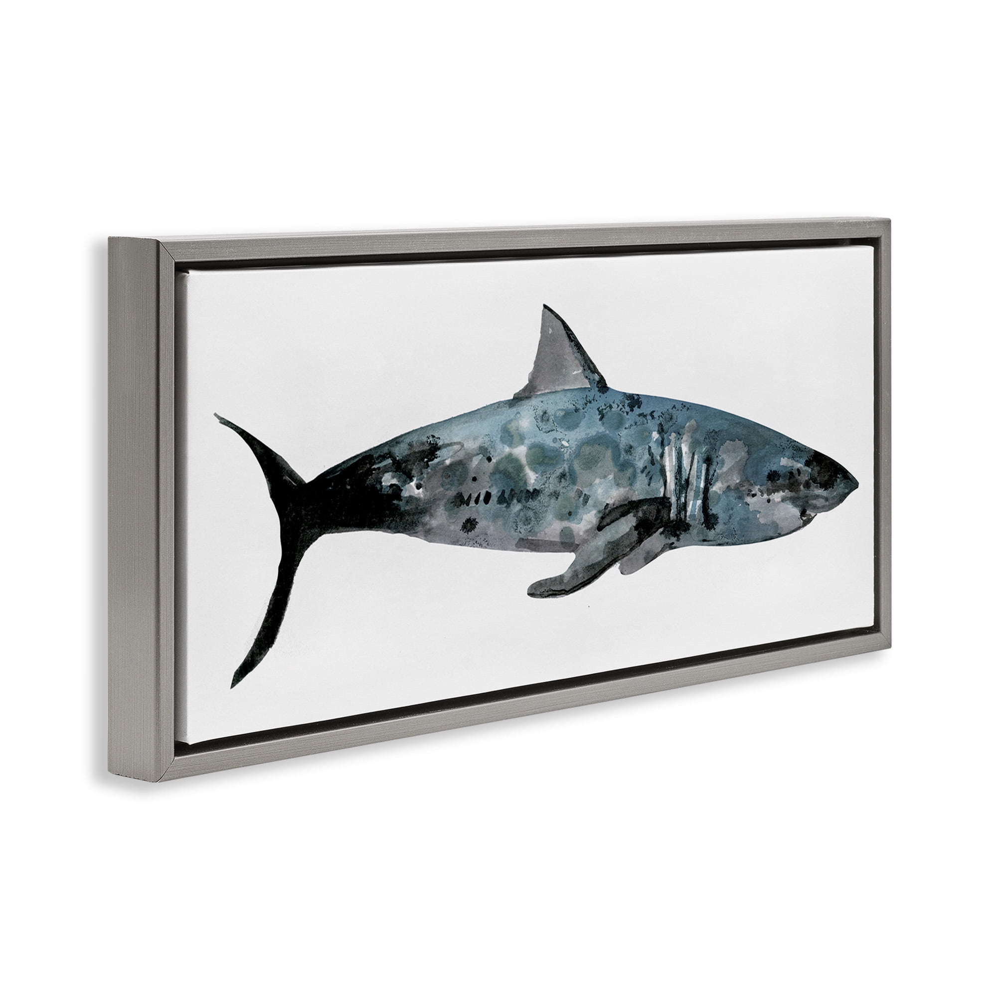 Stupell Industries Watercolor Textured Shark Animals & Insects Painting Gray Floater Framed Canvas Art Print Wall Art, 25 x 11