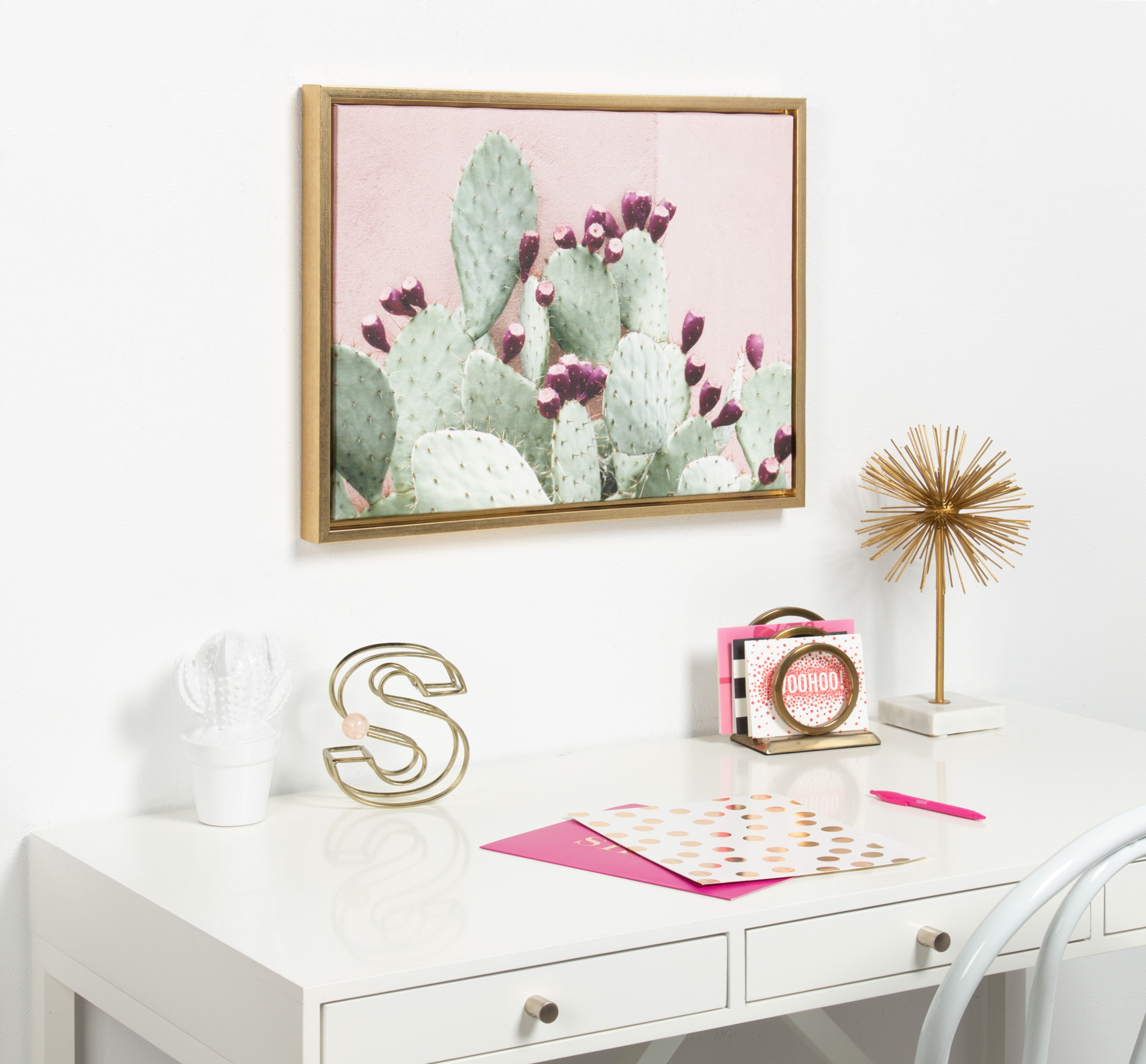 Kate and Laurel Sylvie Cactus 25 Framed Canvas Wall Art by Amy Peterson, 18x24  Gold