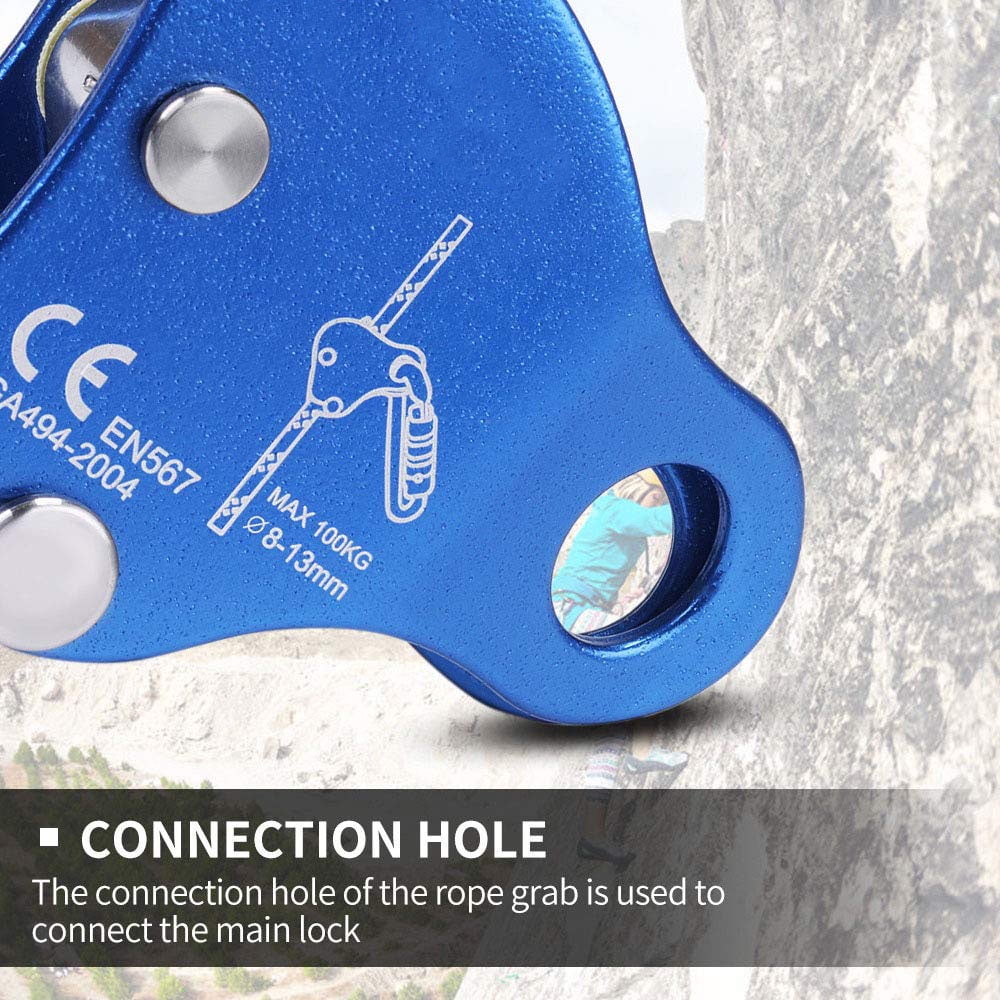 1 Pcs Climbing Ascender, Climbing Rope Grab Suitable for 8-13 mm Diameter Rope Fall Protection Belay Device, Blue