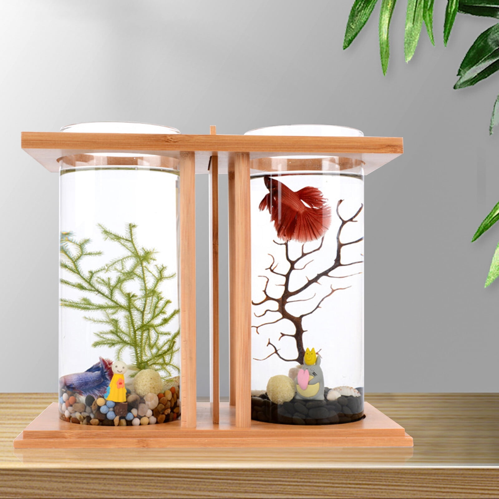 Desktop Mini Fish Tank, Desktop Fish Tank with Double-cylinder, Mini Fish Tank with LED Light
