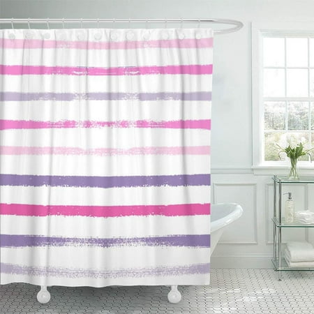 Pknmt Striped Summer Pink Purple Grey Sailor Stripes On White Hipster Paintbrush Lines Bathroom Shower Curtain 66x72 Inch Com Pknmt Striped Summer Pink Purple Grey, Pink And Purple Shower Curtain