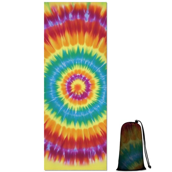 Colorful Rainbow Tie Dye Spiral Pattern Hot Yoga Mat Towel Non Slip for Hot Yoga - Quick-Drying Yoga Mat Cover with 4 Corner Pockets with Travel Bag - Hot Yoga Towel Non Slip 70"x26"