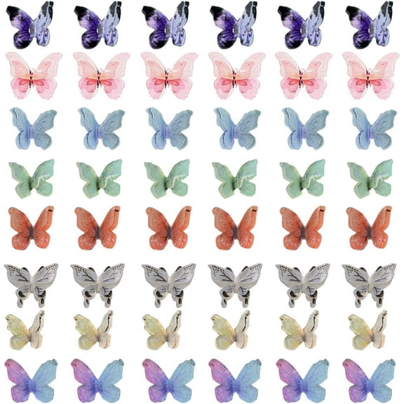 1set Plastic Cabochons Butterfly for DIY Crafts Decoration Mixed color 8~13x10.5~15x2.5~3.5mm 80pcs/box