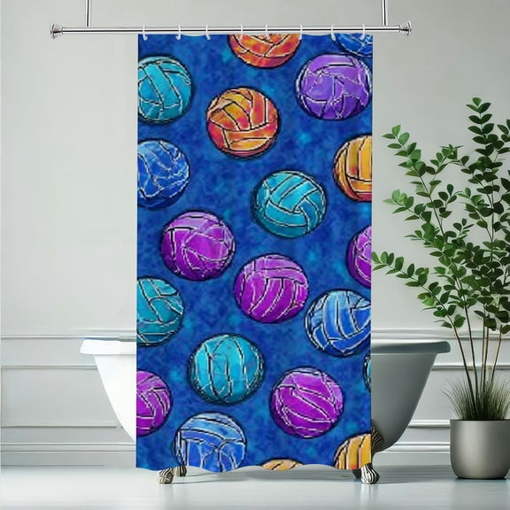 RKSupls Christmas Shower Curtain, Blue Volleyball Shower Curtain with Hooks for New Year Home Bathroom Decor Washable Curtains, 36x72 in