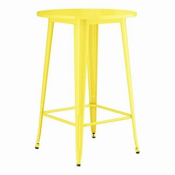 30'' Round All Weather Yellow Metal Restaurant Patio Bar Height Table For Indoor or Outdoor Use