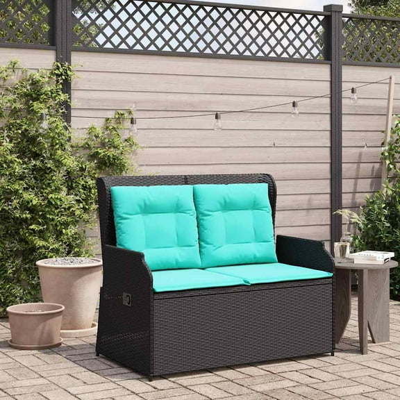 vidaXL Garden Bench with Cushion Black Poly rattan