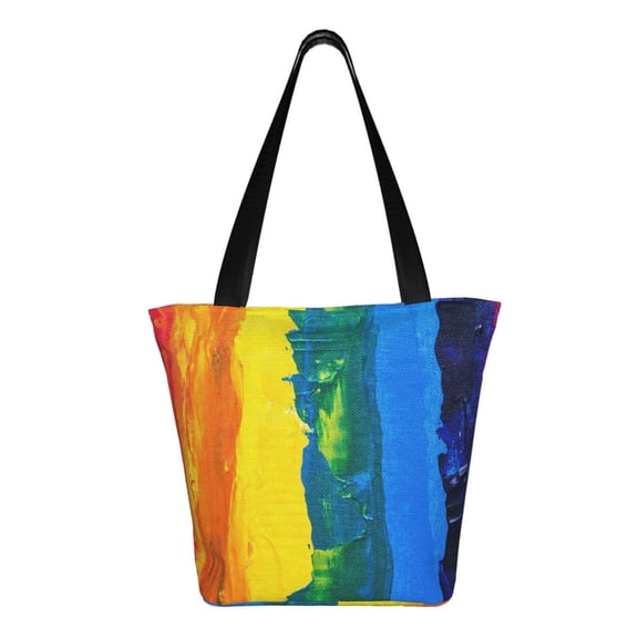 Ratiio Rainbow Colored Print Shoulder Bag for Women, Polyester Crossbody Purse Lightweight Handbag for Daily Travel and Casual Use