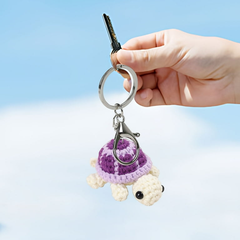 Purple Hand Knitted Turtle Keychain Crochet Doll Keyring Cute