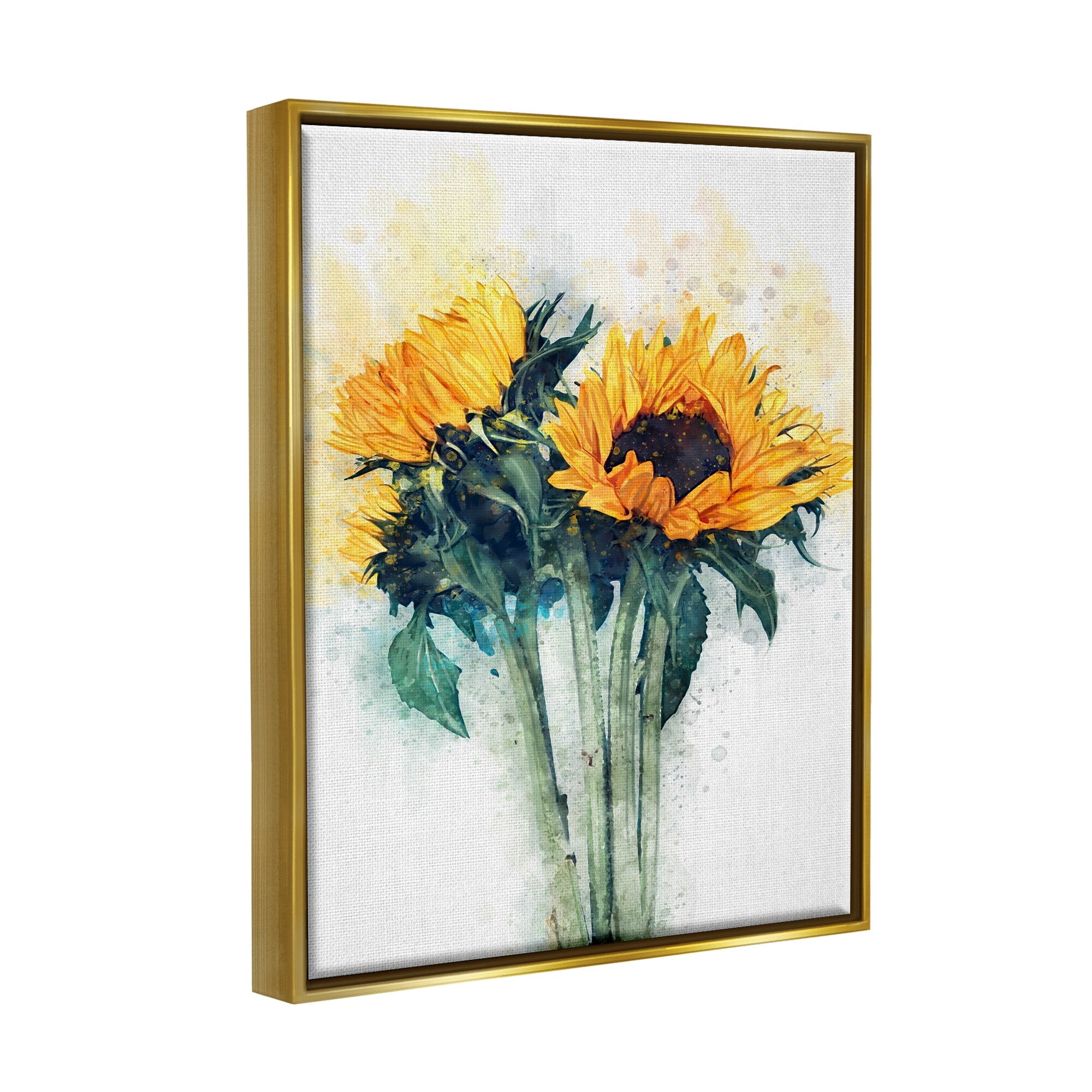 Stupell Industries Sunflower Assortment with Watercolor Accent Metallic Gold Framed Floating Canvas Wall Art, 24x30, by Ziwei Li