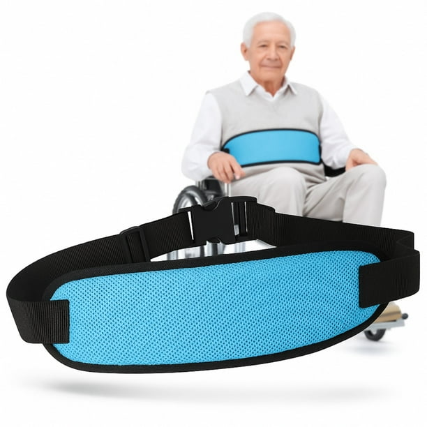Correa de Seguridad para Silla de Ruedas | Cinturón Ajustable para Adultos Mayores, Pacientes y Movilidad Reducida | Nylon Transpirable con Hebilla Firme – Azul