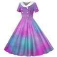thumbnail image 1 of Zpanxa Robes d'Été pour Filles Imprimé Dégradé Manches Courtes Col Rabattu Taille Bouton Robe de Danse Polyester Spandex Bleu 12 Ans, 1 of 6