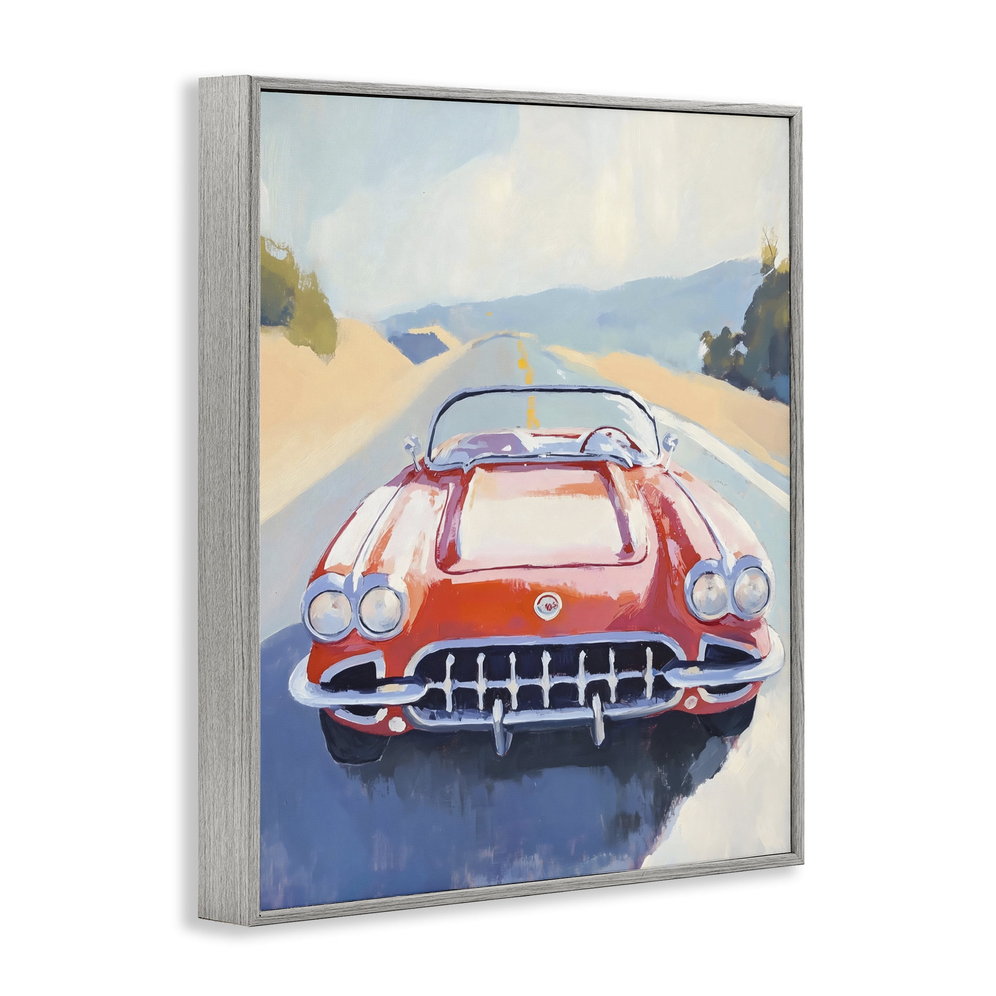 Stupell Industries Red Sports Car on Journey Gray Framed Giclee Art, design by The Prints Vibe