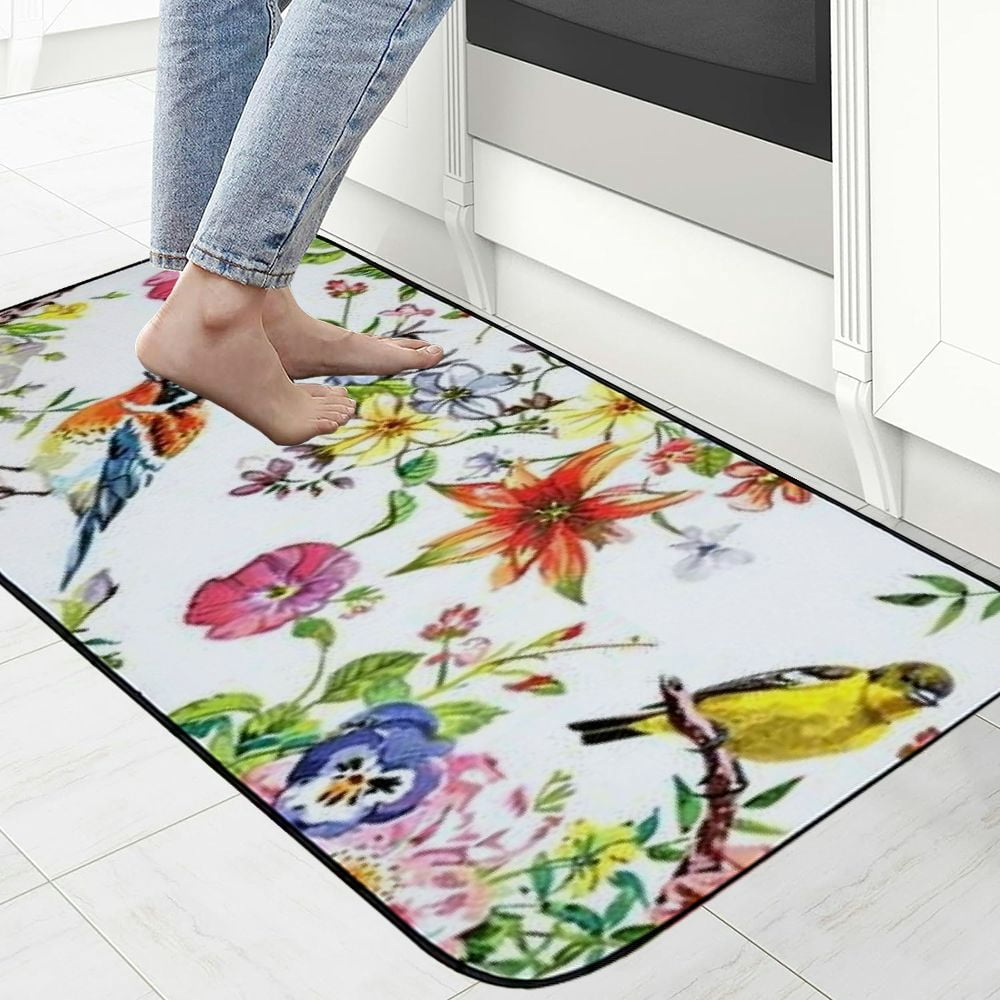 PHYHOO Doormat Beautiful Flowers and Birds Non-Slip Decorative Door Mat, Door Mat with Non-Slip Rubber Backing, Easy Cleaning, Traps Dirt, for Entry, Patio, Garage 19.68*47.24 in
