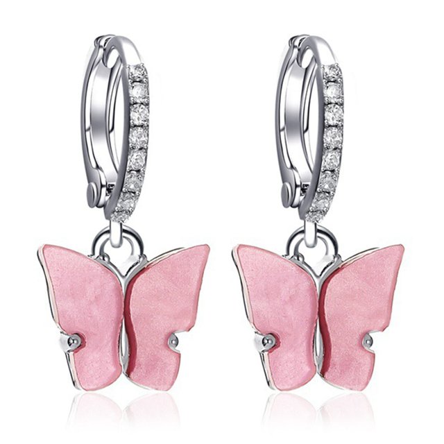 Boucles d'Oreilles Papillon Femme Strass Cuivre Percées Boucles d'Oreilles Pendantes