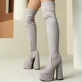 thumbnail image 4 of Platform over The Knee Boots for Women Sexy Slim Fit Suede Chunky Block High Heel Thigh High Long Tall Boots, 4 of 6