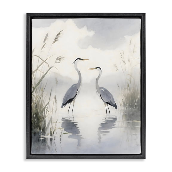 Stupell Industries Serene Wetlands Heron Reflections Black Framed Floater Canvas Wall Art, design by Creative Studio