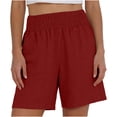 thumbnail image 2 of ClodeEU Women's Linen High Waist Elastic Waist Shorts, Casual Summer Short with Pockets for Vacation Wine,Women's Plus M, 2 of 6