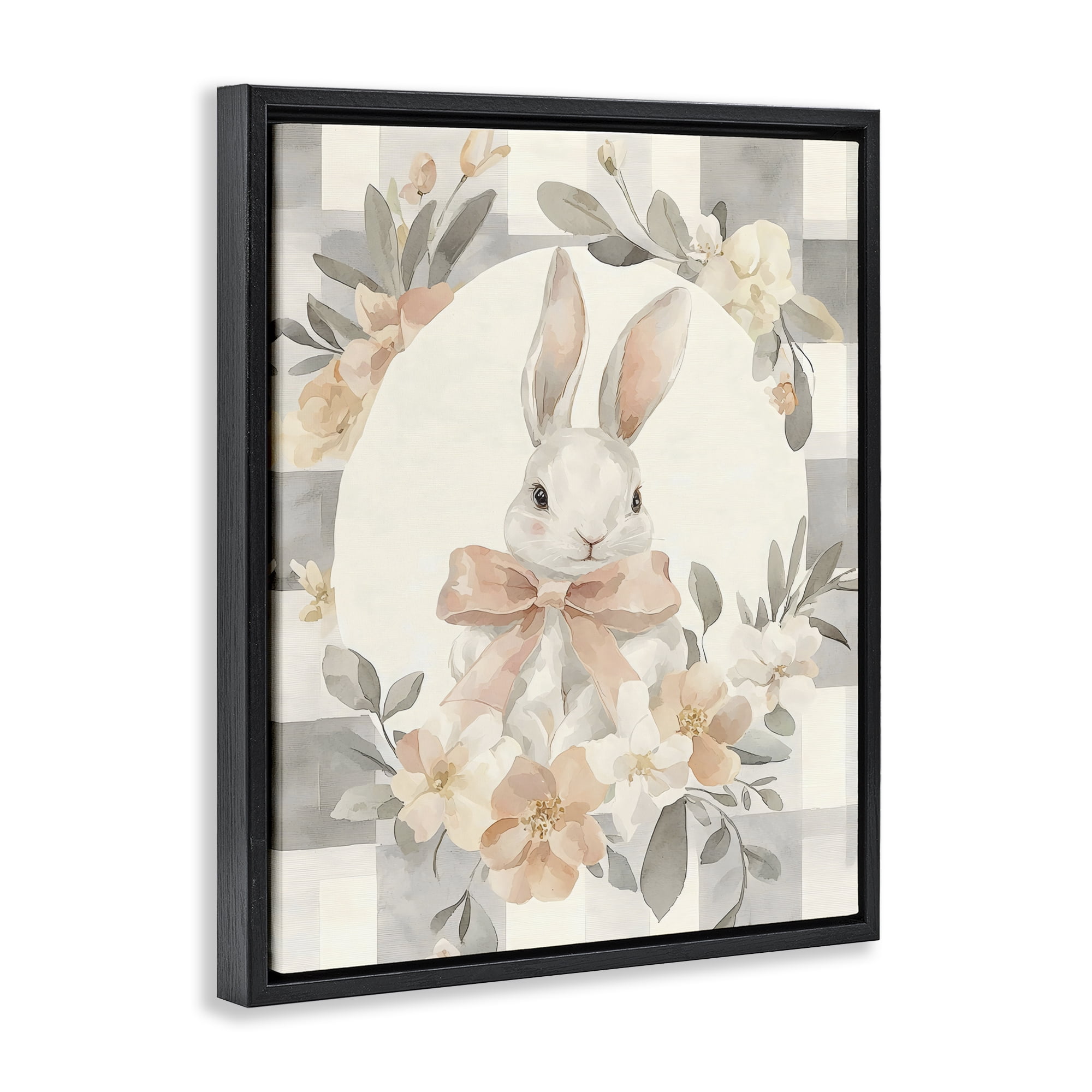 Stupell Industries Adorable Bunny in Wreath Black Framed Floater Canvas Wall Art, design by Creative Studio