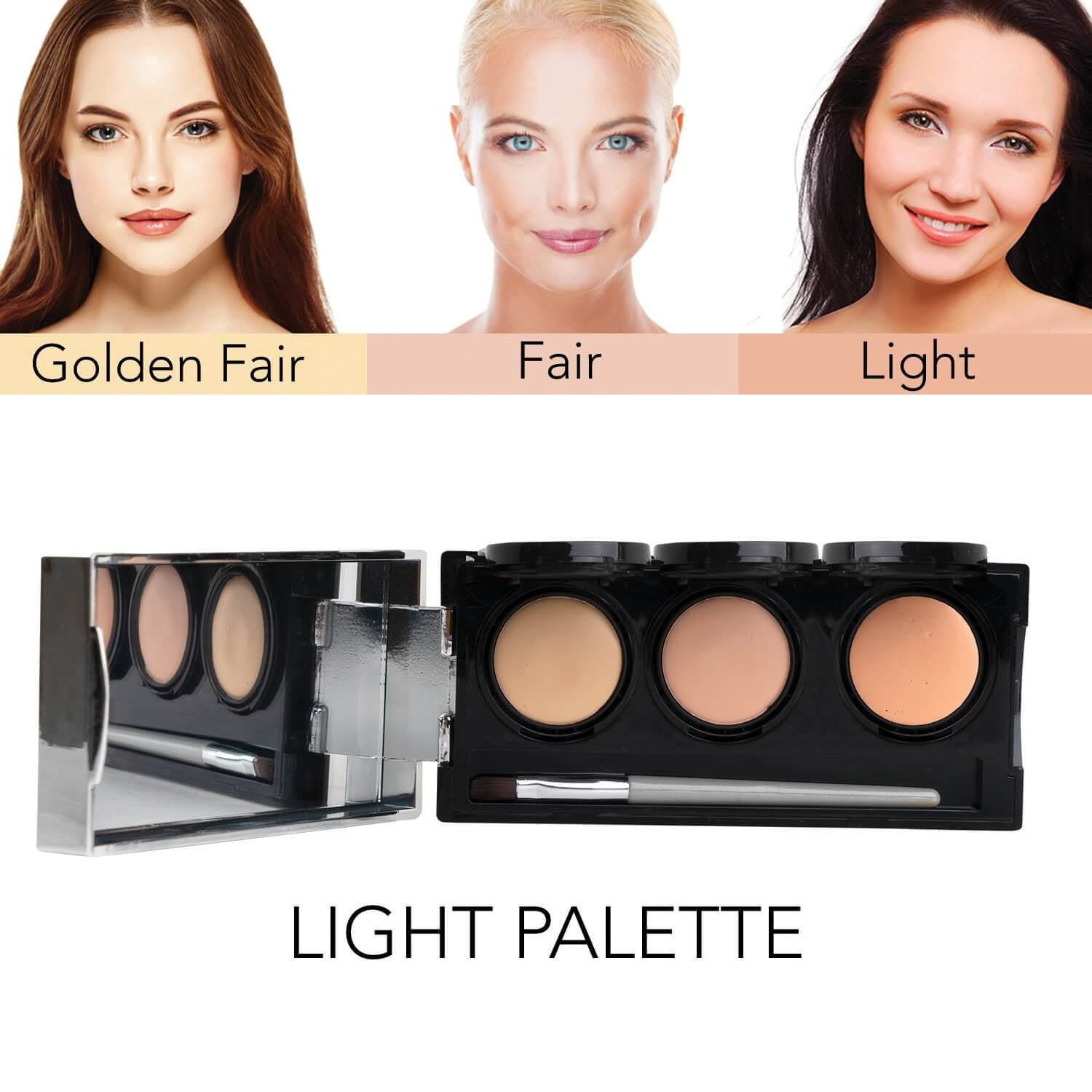 Dermaflage Pro Concealer Palette - Full Coverage Concealer Palette, Waterproof Concealer Cream, 3 Colors + Brush - LIGHT