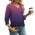thumbnail image 4 of Womens 3/4 Sleeves Blouse Teen Girls Dressy Gradient Pullover Loose Fit Tops Juniors V Neck Tunic Casual Summer, 4 of 6