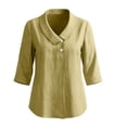 thumbnail image 6 of Womens Linen Shirts Summer 3/4 Sleeve Tops Dressy Casual Buttons V Neck Blouse Loose Fit Lightweight Tunic Tops,Yellow,M, 6 of 8
