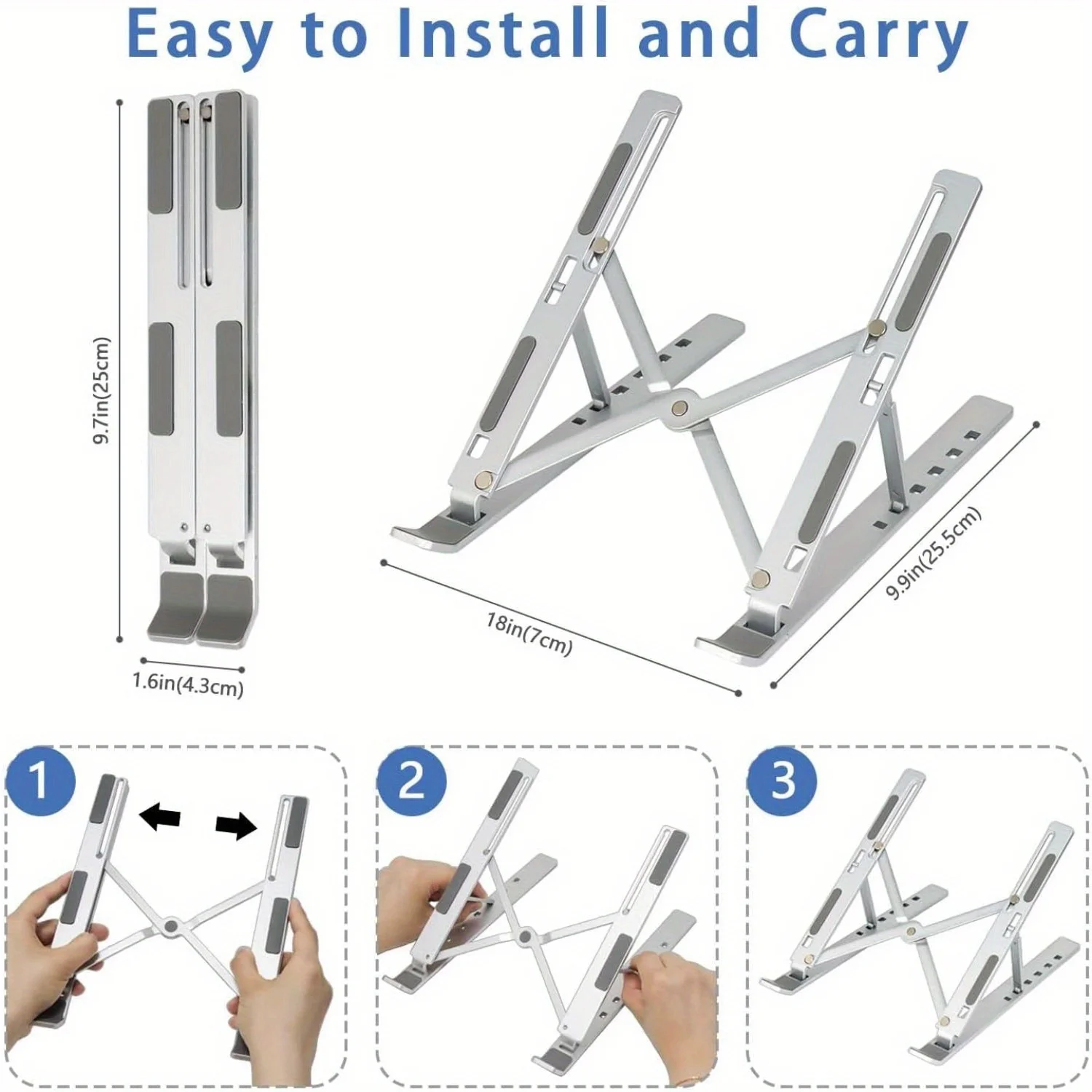 Aluminum Laptop Stand Adjustable 6-Level Foldable Laptop Holder Portable with Ventilation for 8-16 Inch Laptops