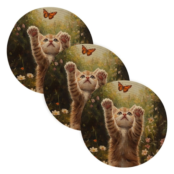 BZSMCE Mats for Pots,Pans Place Cat Catch Butterfly Simple Style Pattern Pot Mats