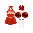 thumbnail image 5 of iEFiEL 4Pcs Kids Girls Cheerleading Uniform Dress with Pom Poms Stocking Hair Tie Set B Red 14, 5 of 7