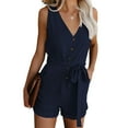 thumbnail image 1 of Womens Casual V Neck Bow Pocket Sleeveless Shorts Wide Shorts Jumpsuits Rompers, 1 of 6